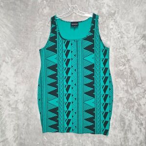 Tanoa Womens 3X Teal Green Black Tribal Geometric Print Sleeveless Sheath Dress